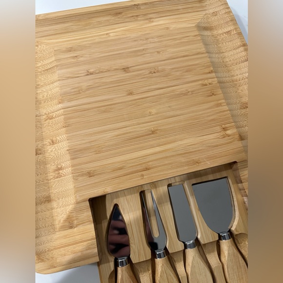 NEW Charcuterie Bamboo Cheese Board Set w/ Stainless Steel Serving Utensils - Picture 8 of 9